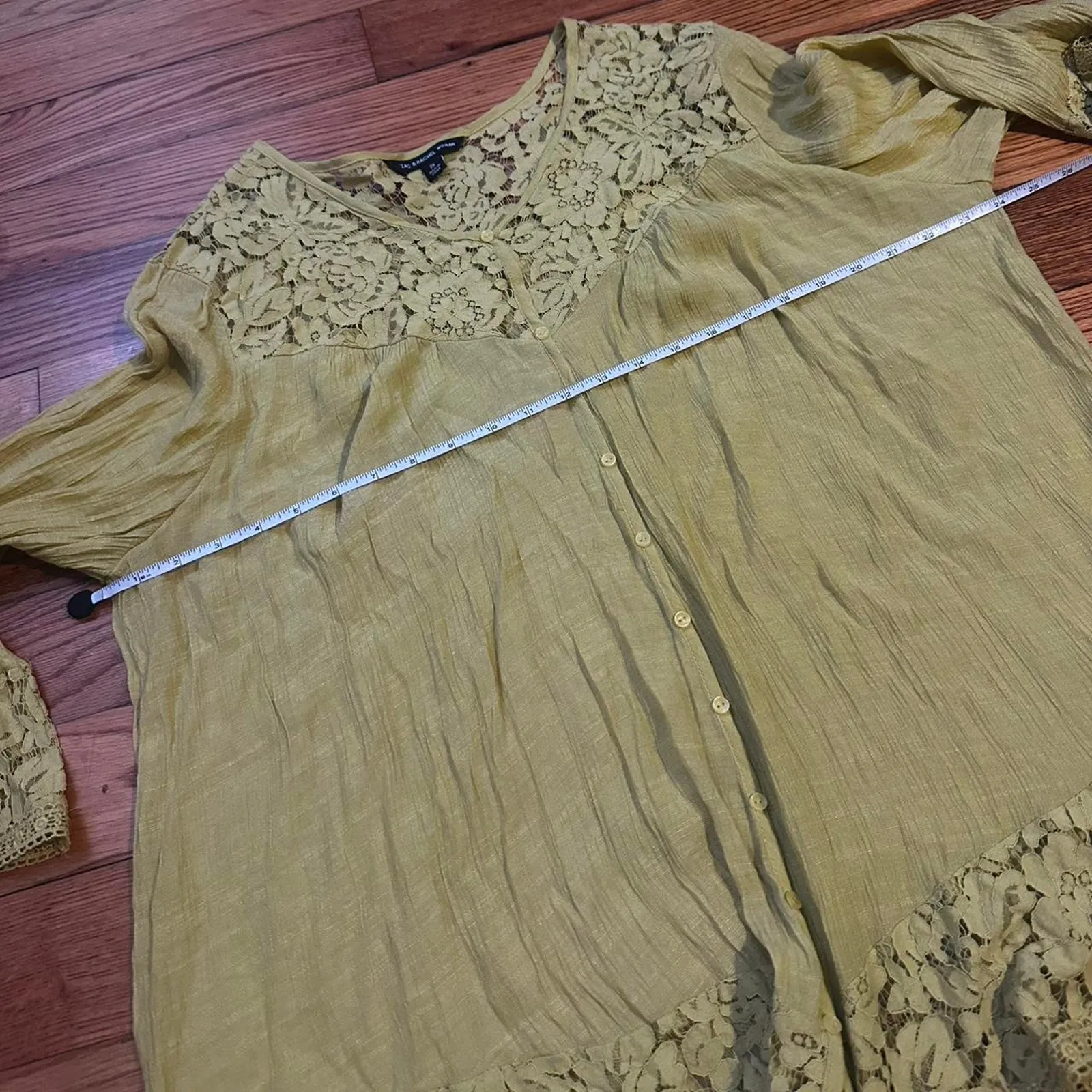 Yellow lace blouse with button up Green Size 2X - Image 4
