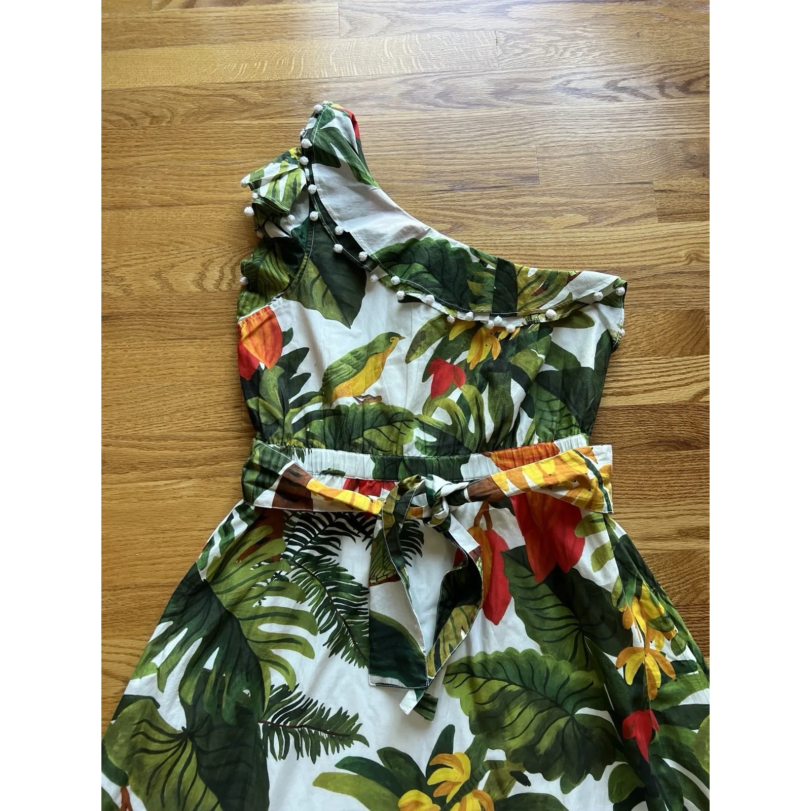 Farm Rio‎ Mixed Flowery Madi Colorful Ruffle One Shoulder Slip Dress Size Med - Image 6