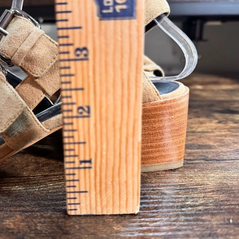 Rebecca Minkoff Llana Sandals Shoes Suede Buckle Strappy Block Heel Tan Sz 7 - Image 14