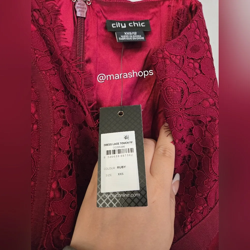 City Chic Lace Touch Dress Red - Image 7