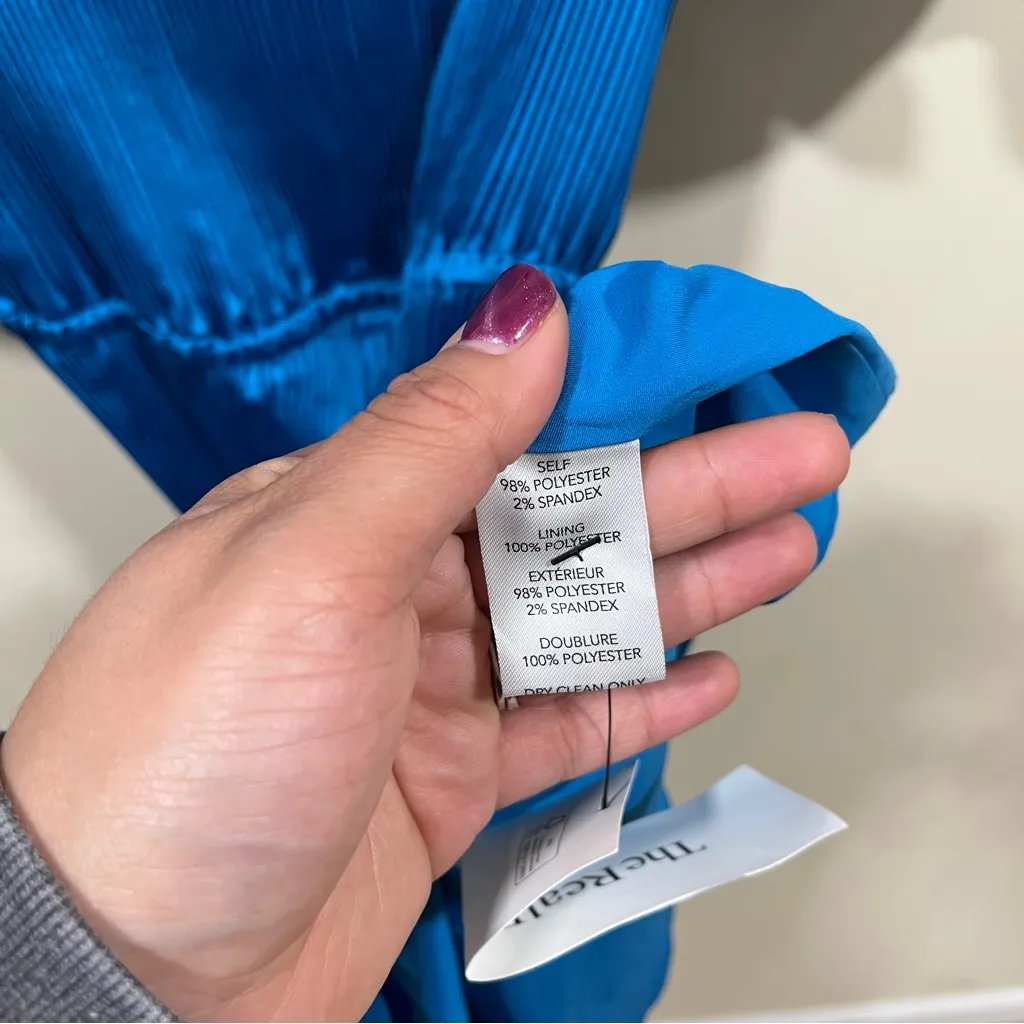 NWT MILLY  Size 8
Lumi Satin Pleated Dress In Blue - Image 9