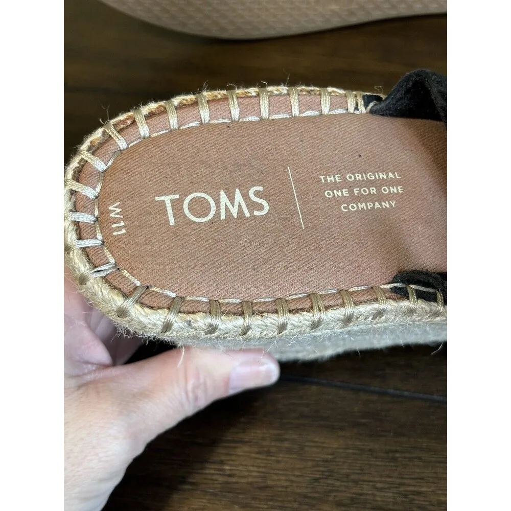 TOMS Womens Size 11 Monica Black Suede Leather Espadrilles Wedges Slingback - Image 9