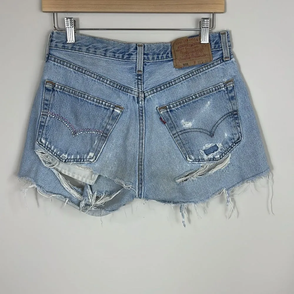 Vintage 90s Levi's Women's 501 Denim Cut Off Shorts Distressed Western Size 26 - Image 2