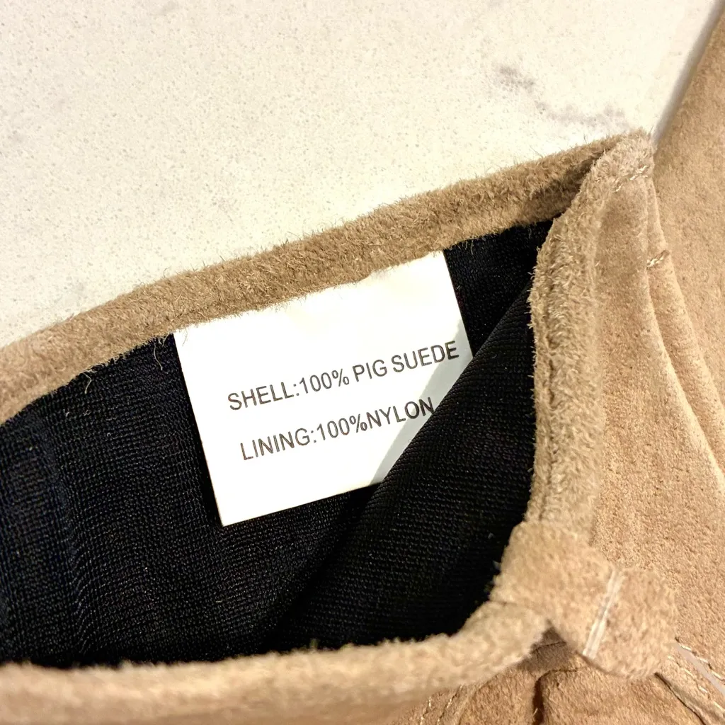 Vintage Tan Pig Suede Decorative Stitching Gloves - Image 3