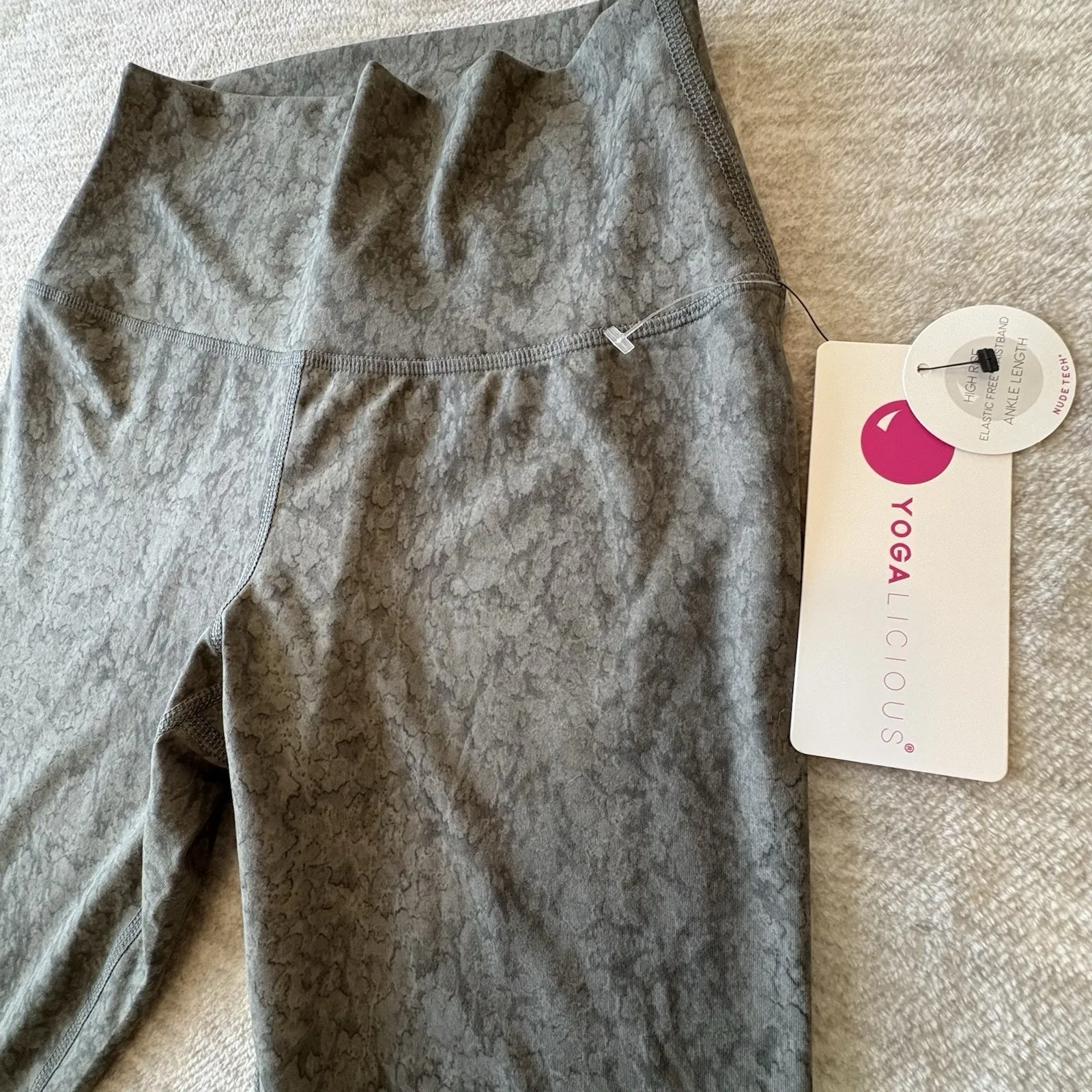 YogaLicious Womens High Waist Leggings Ankle Length Water Droplet Sage M‎ - Image 2