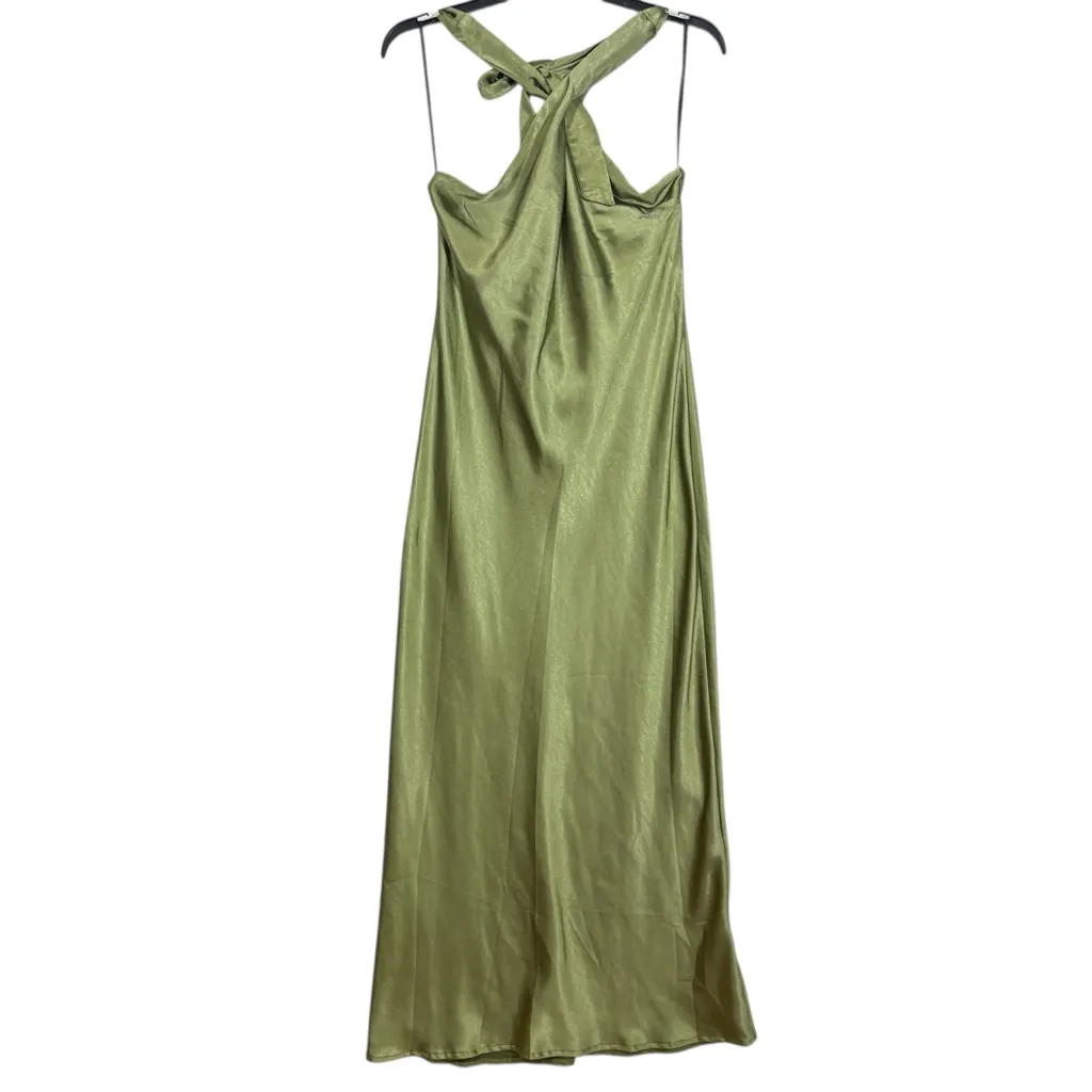 PETAL & PUP NWOT Olive Green Satin Grasie Midi Dress M US 10 - Image 3
