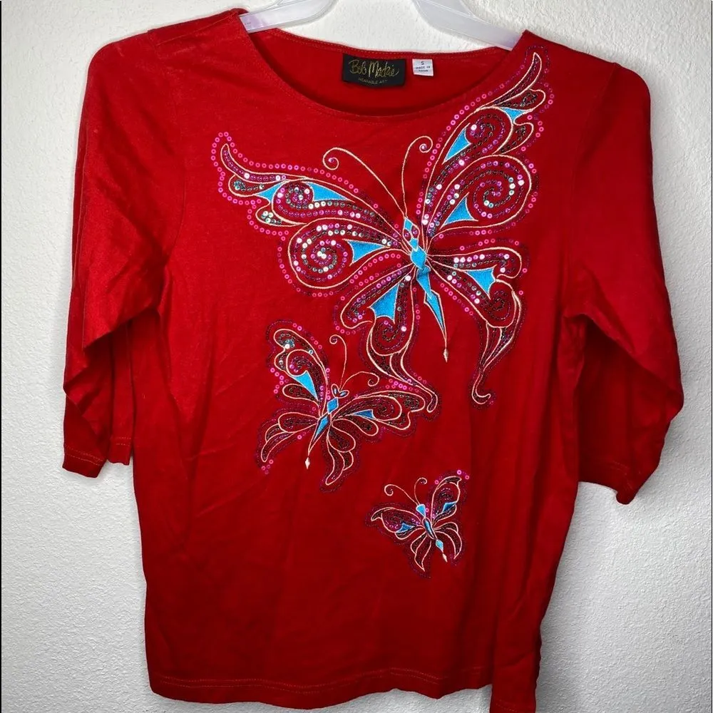 Bob Mackie Butterfly Shirt Red - Image 7