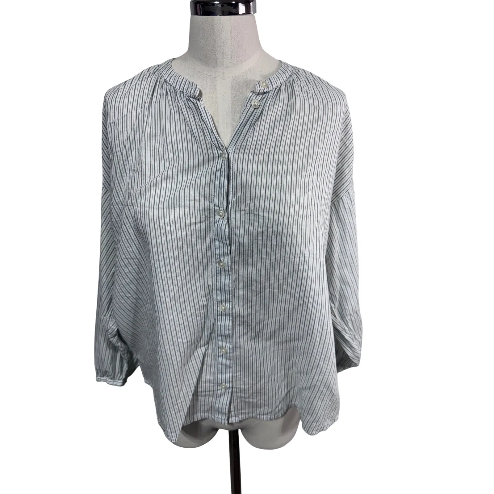 J. Crew Reimagined Striped Button Up Shirt Women's XS Band Collar Long Sleeve - Image 6