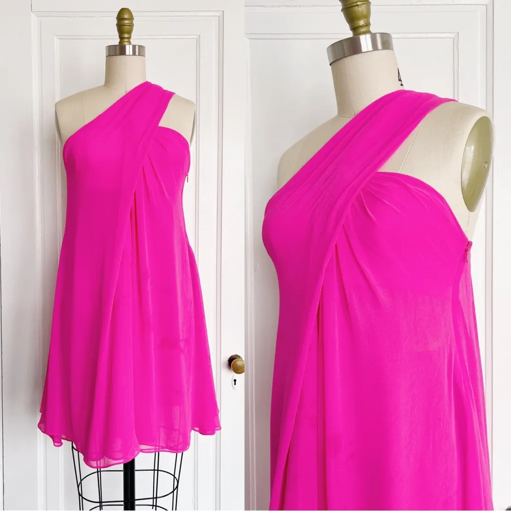 Mara Hoffman • Silk One Shoulder Mini Dress hot pink chiffon flowy a-line - Image 5