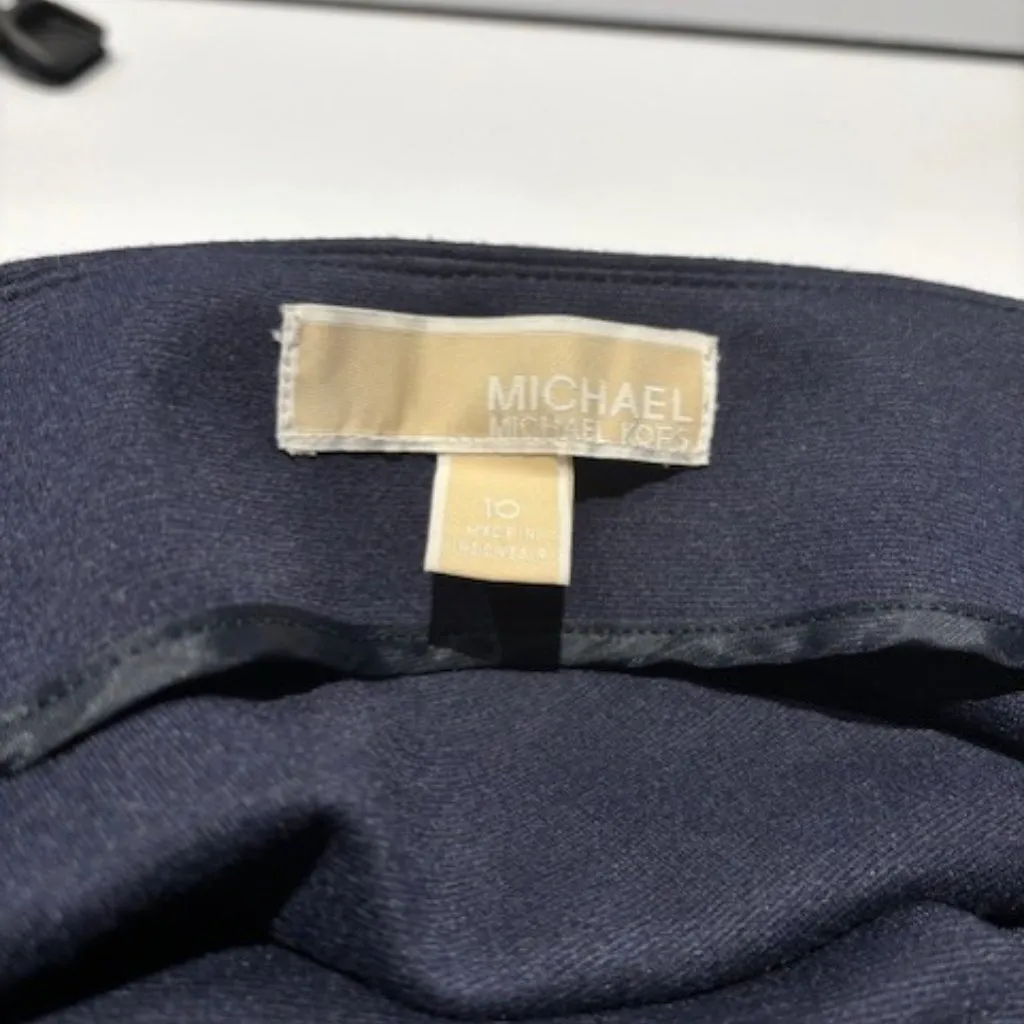 NWT MICHAEL KORS Women Front Gold Zip Knee Length Asymmetrical Skirt Blue Sz 10 - Image 5