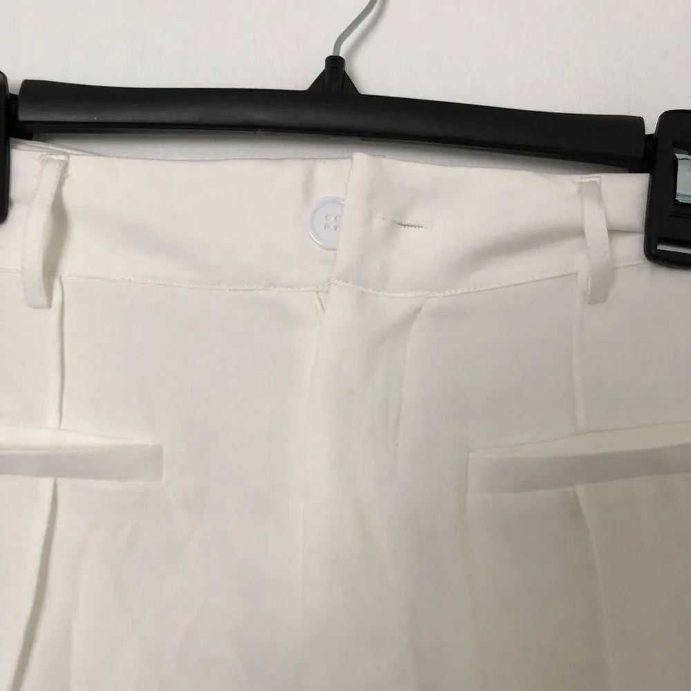 Cider Womens Pants L White Pleated‎ Casual Linen Stretch Wide Pants NWT - Image 3