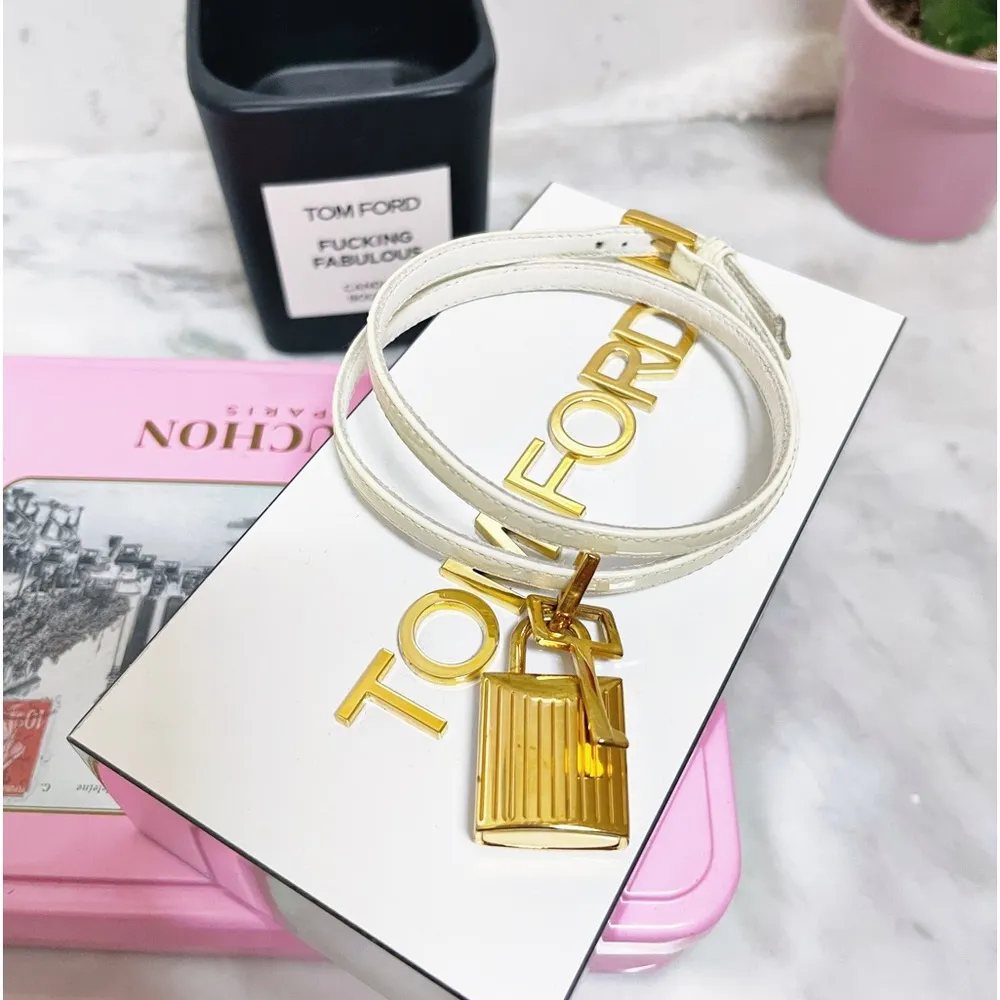 Authentic Tom Ford Patent Ivory & Gold Padlock Anklet / Ankle Bracelet - Image 7
