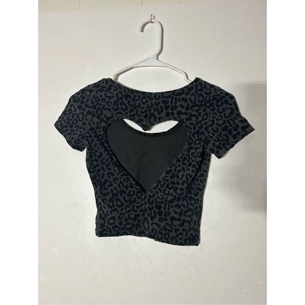 PINK Leopard Print Cutout Crop Top | Short Sleeve | Size xs - Image 2