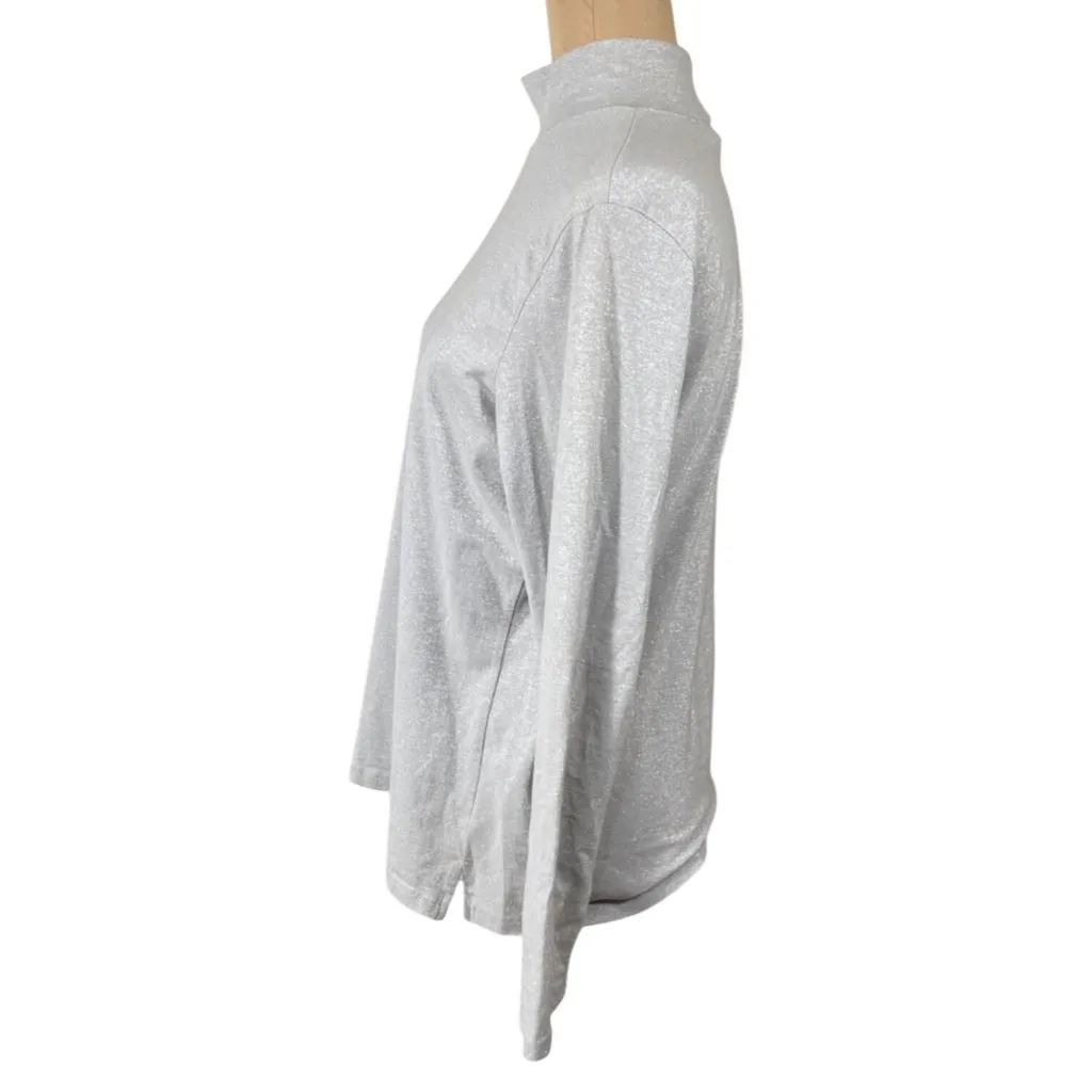 Talbots Mock Turtleneck Sparkle Silver Grey Size L Large Stretch - Image 2