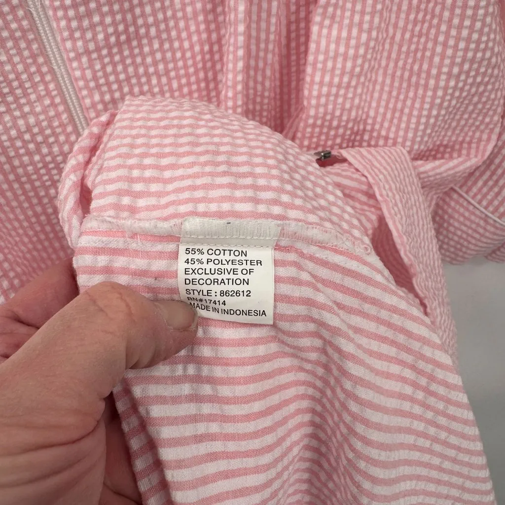 Miss Elaine Full Zip Robe Womens M Pink‎ White Seersucker Cotton Blend VTG Pink Size M - Image 8