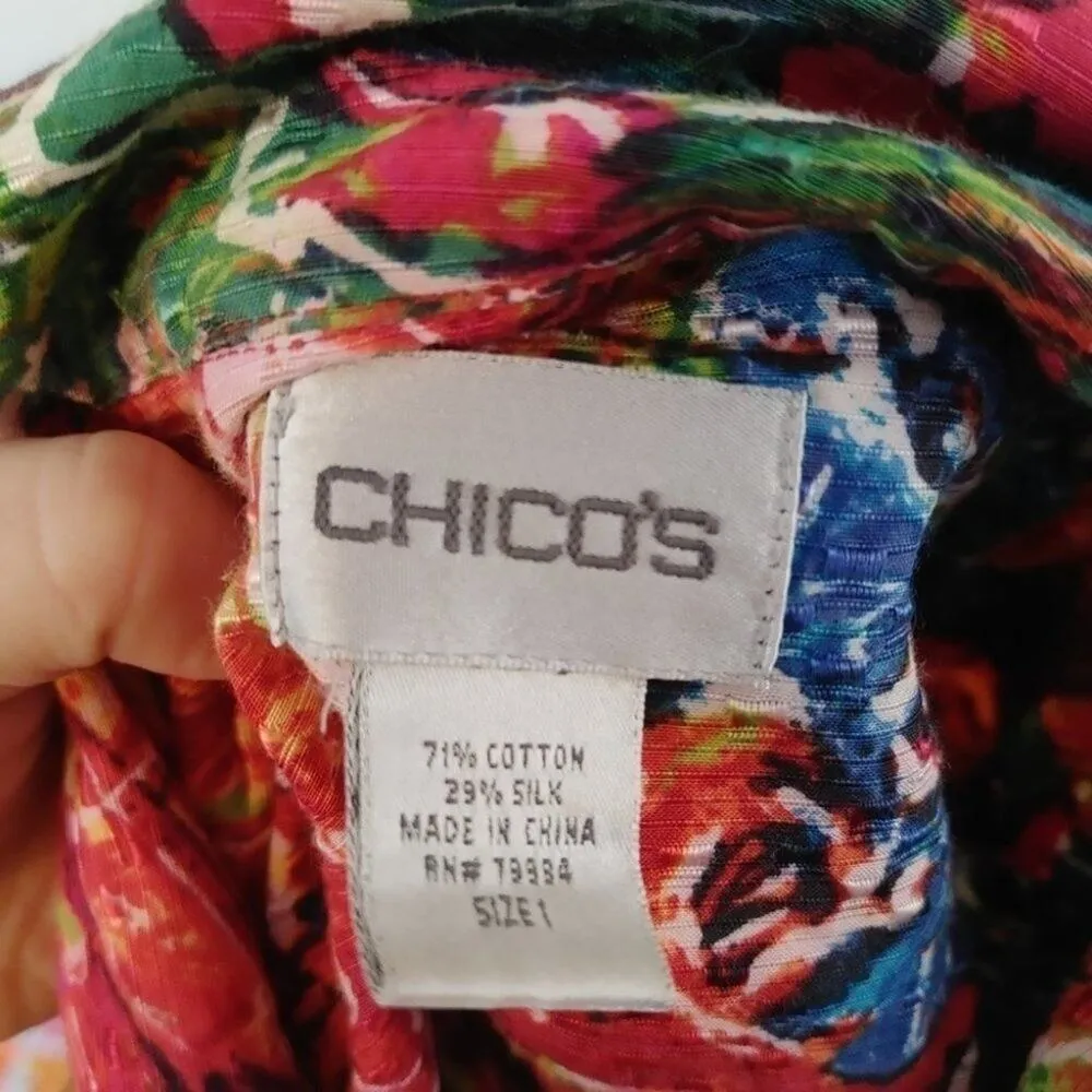 Chico's Size 1 Multi Color Vibrant Button Blazer Top Career Professional Artist - Image 11