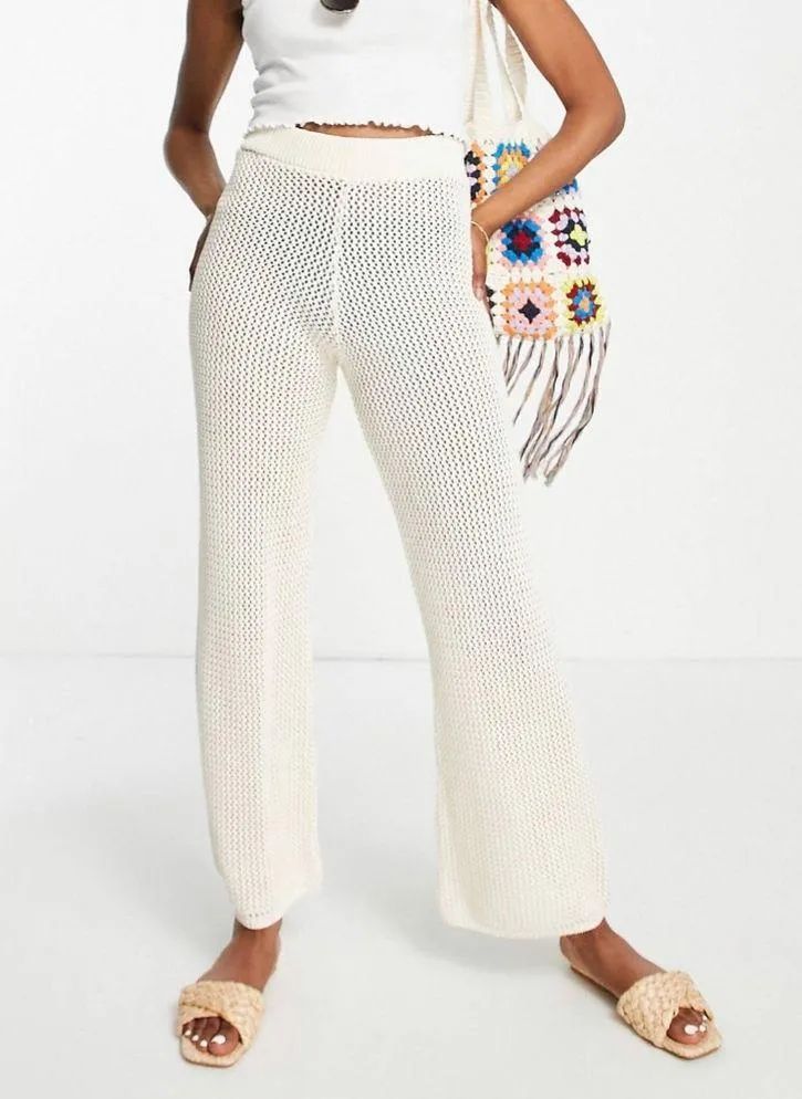 ASOS Miss Selfridge crochet pants in cream - Image 2