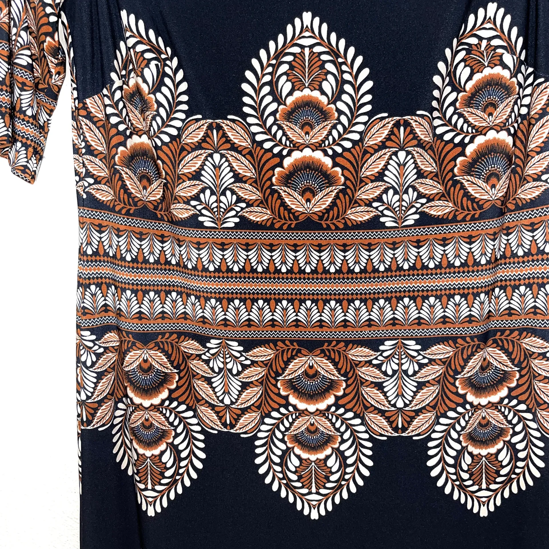 Black Boho Print Knee-length Shirt Dress  - Image 5