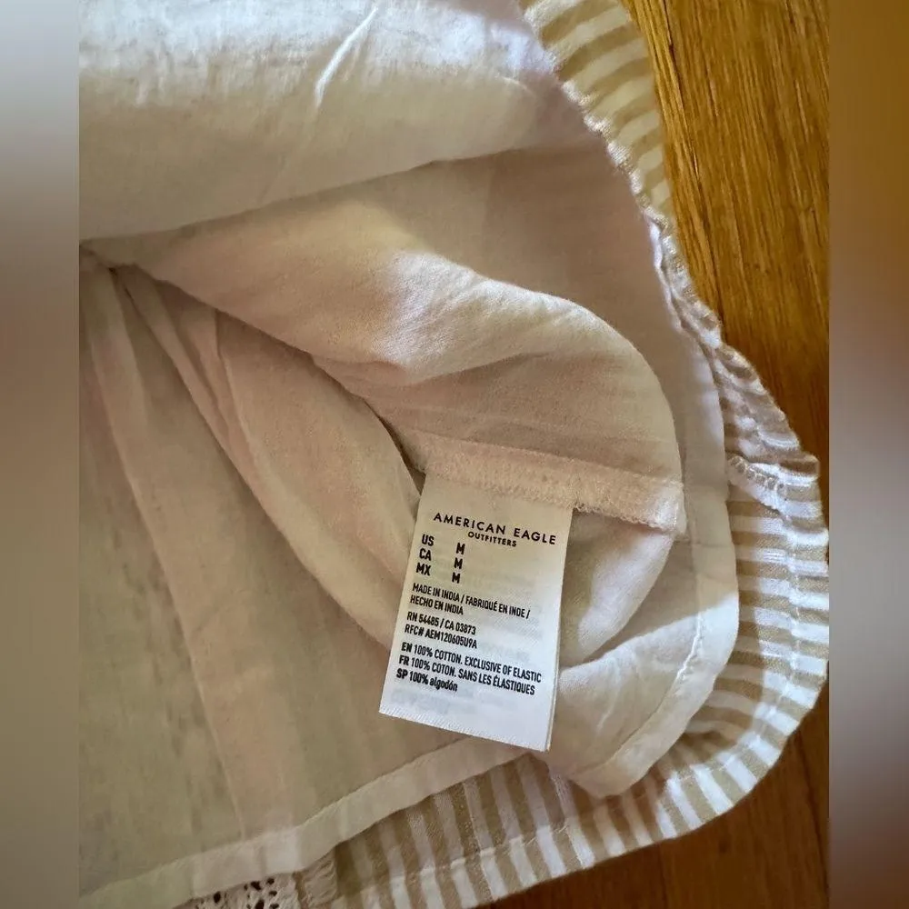 American Eagle Striped with Lace Cotton Babydoll Top, Size M, NWT - Image 4