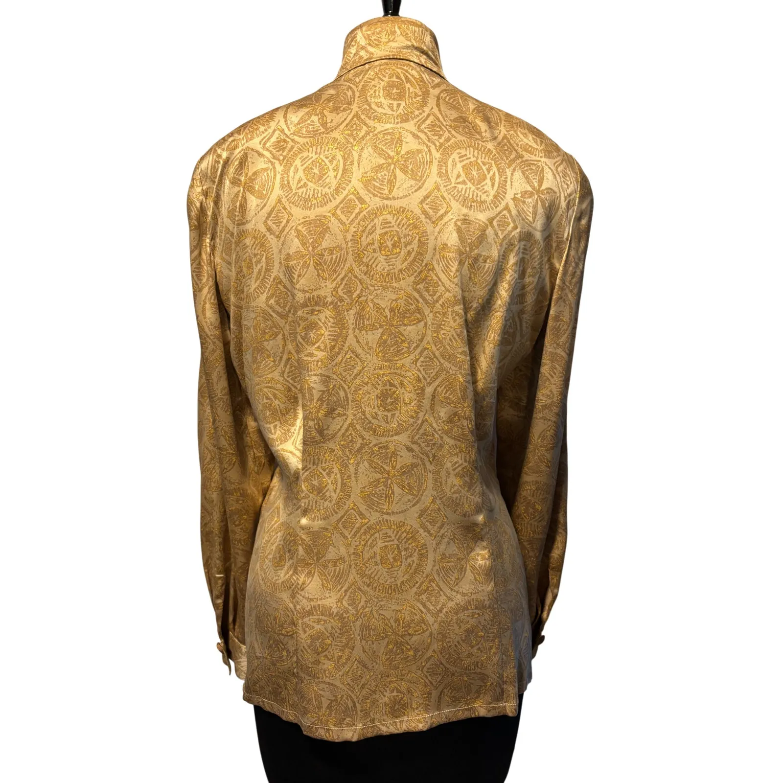 Dana Buchman Vintage 100% Silk Gold Metallic Jacket Top Mandarin Collar Sz 4 - Image 4