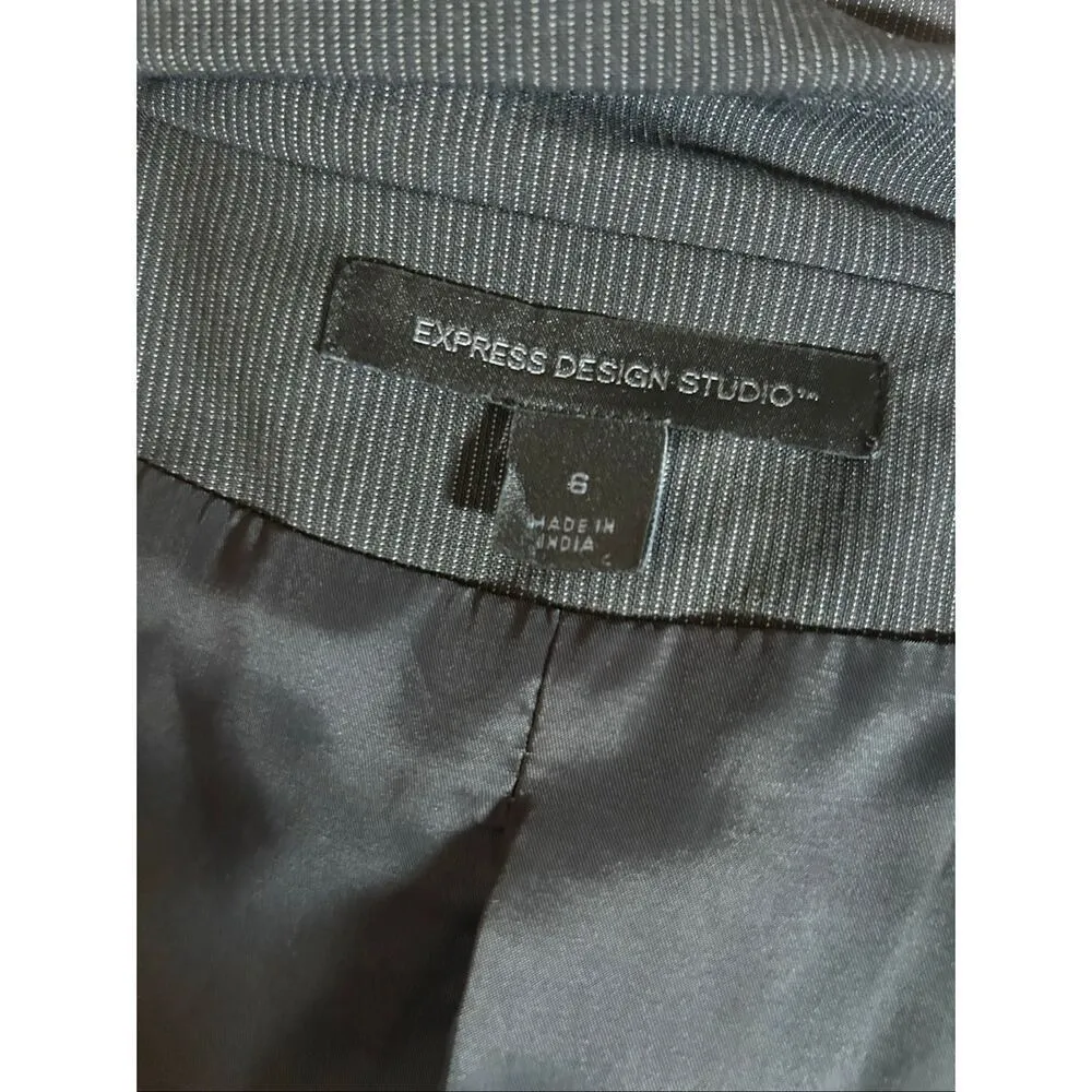 Express one button blazer size 6 black with gray little stripes office attire - Image 6