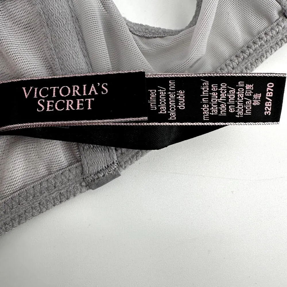 Victoria's Secret Unlined Balconette Bra Dream Angels Lace Underwire Silver 32B - Image 2