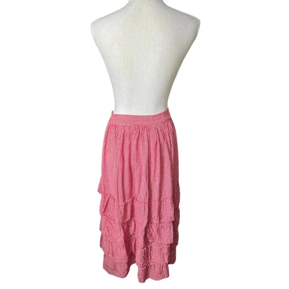 Rhythm blue red gingham tiered maxi skirt cottage western cowgirl cottagecore Size L - Image 5