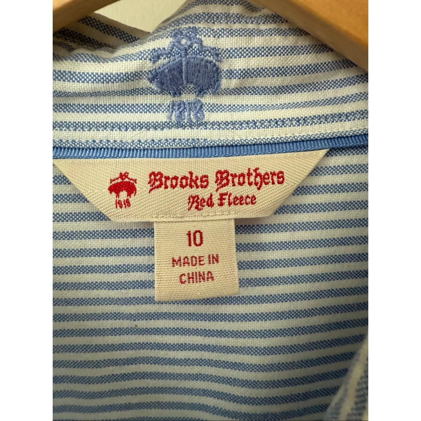 Brooks Brothers Blue & White Striped Oxford Button Up Shirt Size M/10 - Image 9