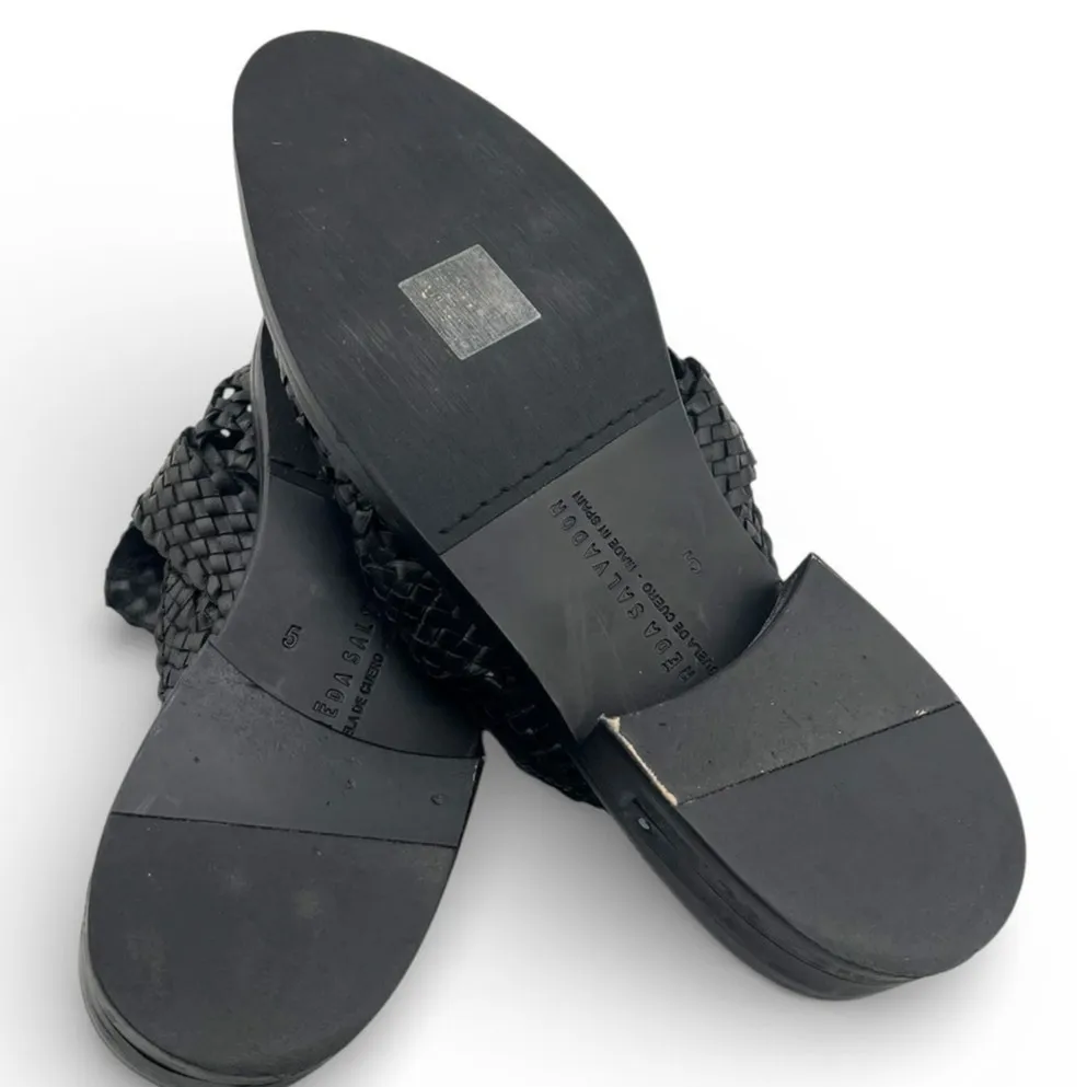 Freda Salvador 5 black woven leather mules keen Slide on Backless loafer luxury - Image 7