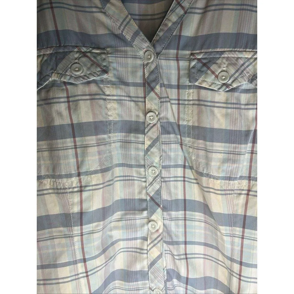 ExOfficio Shirt Womens Large Blue Pink Plaid Long Sleeves Button Outdoor Hiking - Image 5