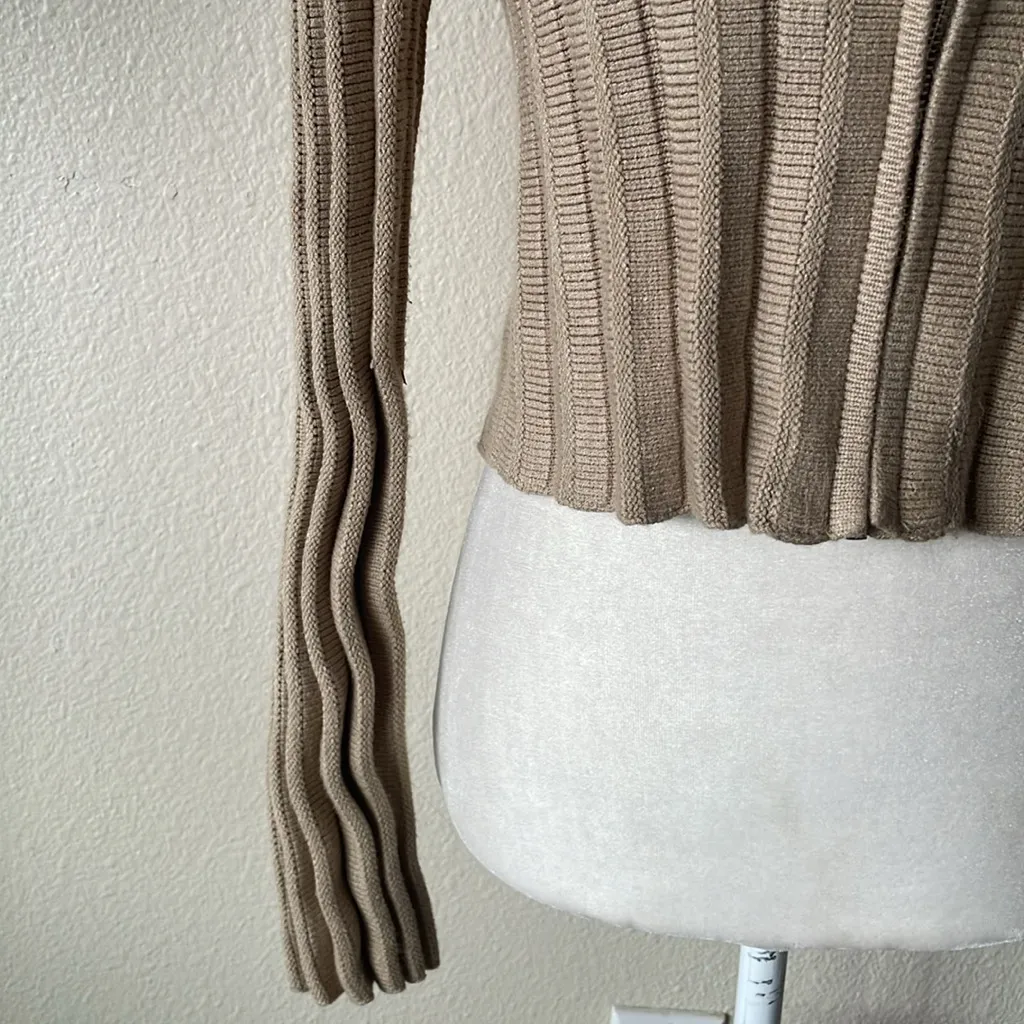 Zara Beige Ribbed Women's Cardigan - Image 5