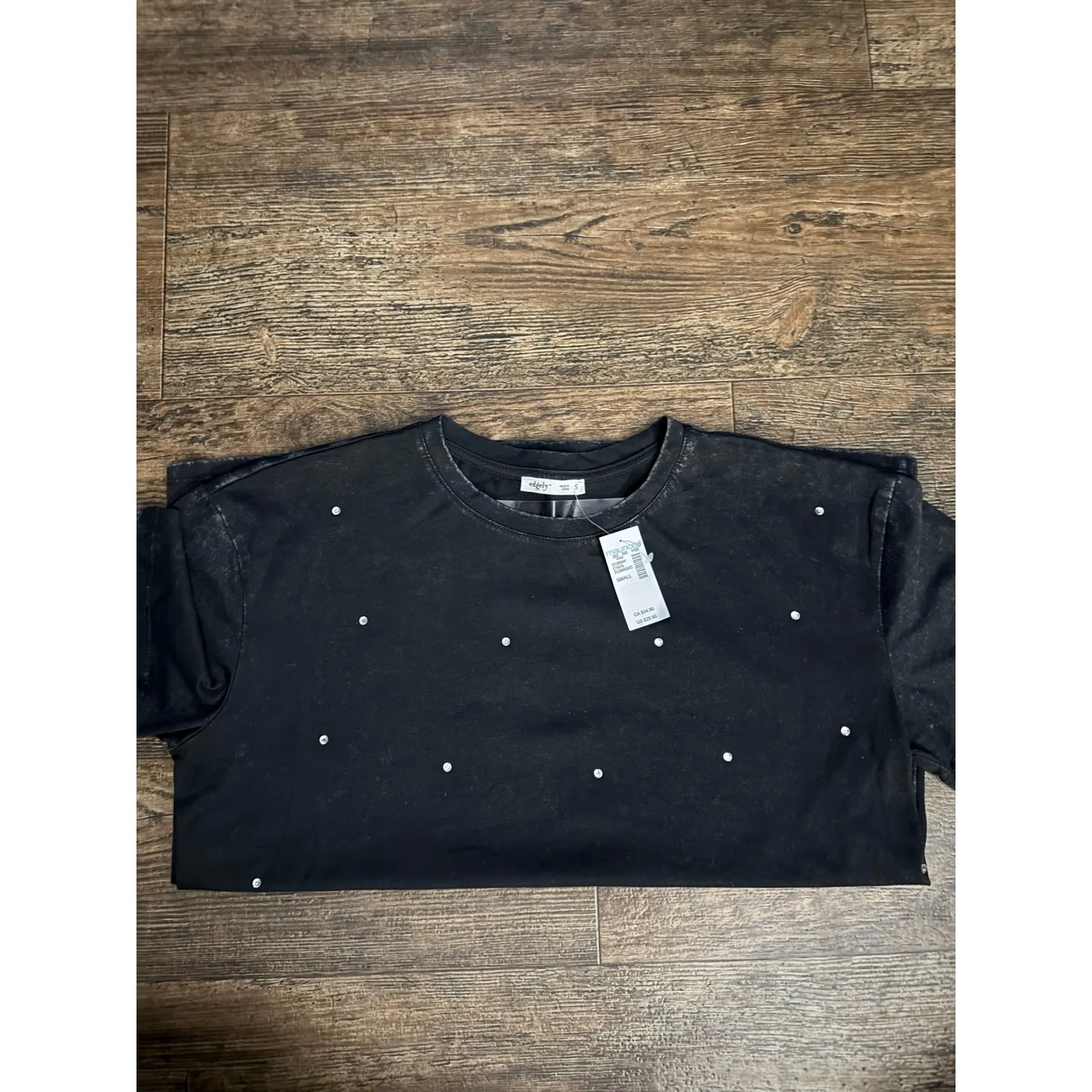 Edgly Black Sparkle Studded Mineral Wash Short Sleeve T - Image 10