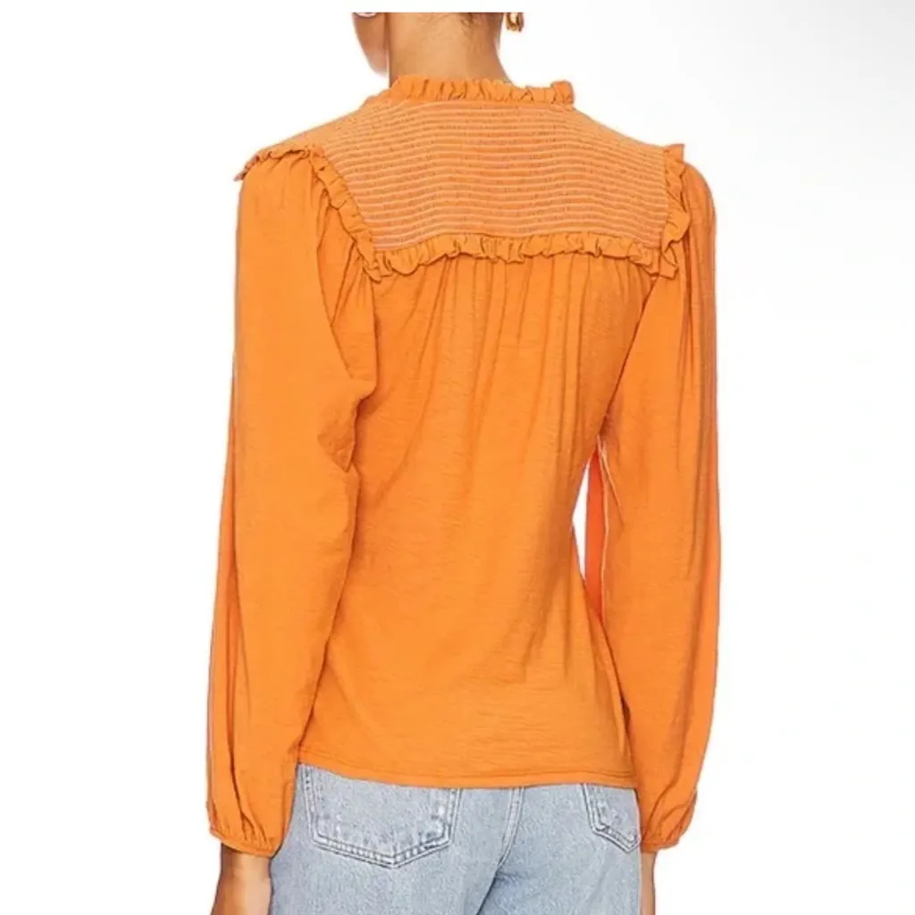 NATION LTD Nation Dolly Smocked Shoulder Top in Persimmon Pima Cotton Size XS - Image 3