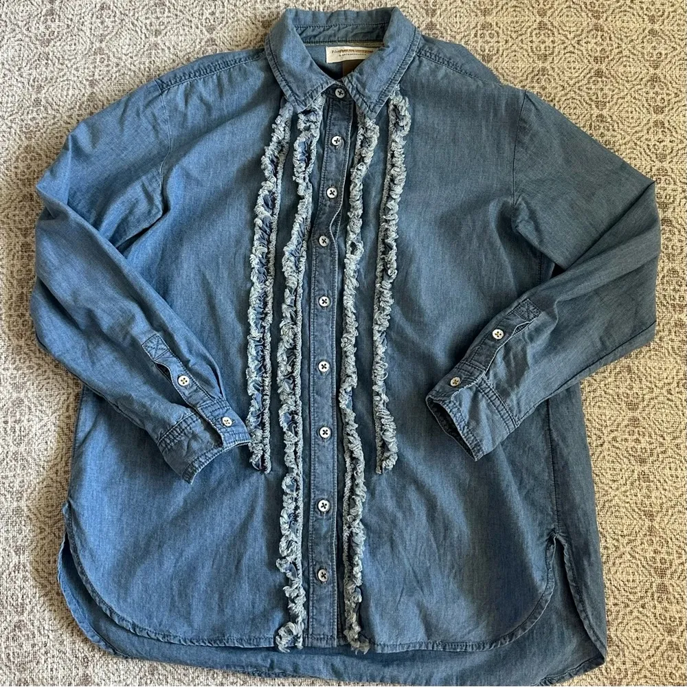 Pilcro Juni Ruffled Denim Button Down Shirt - Image 3