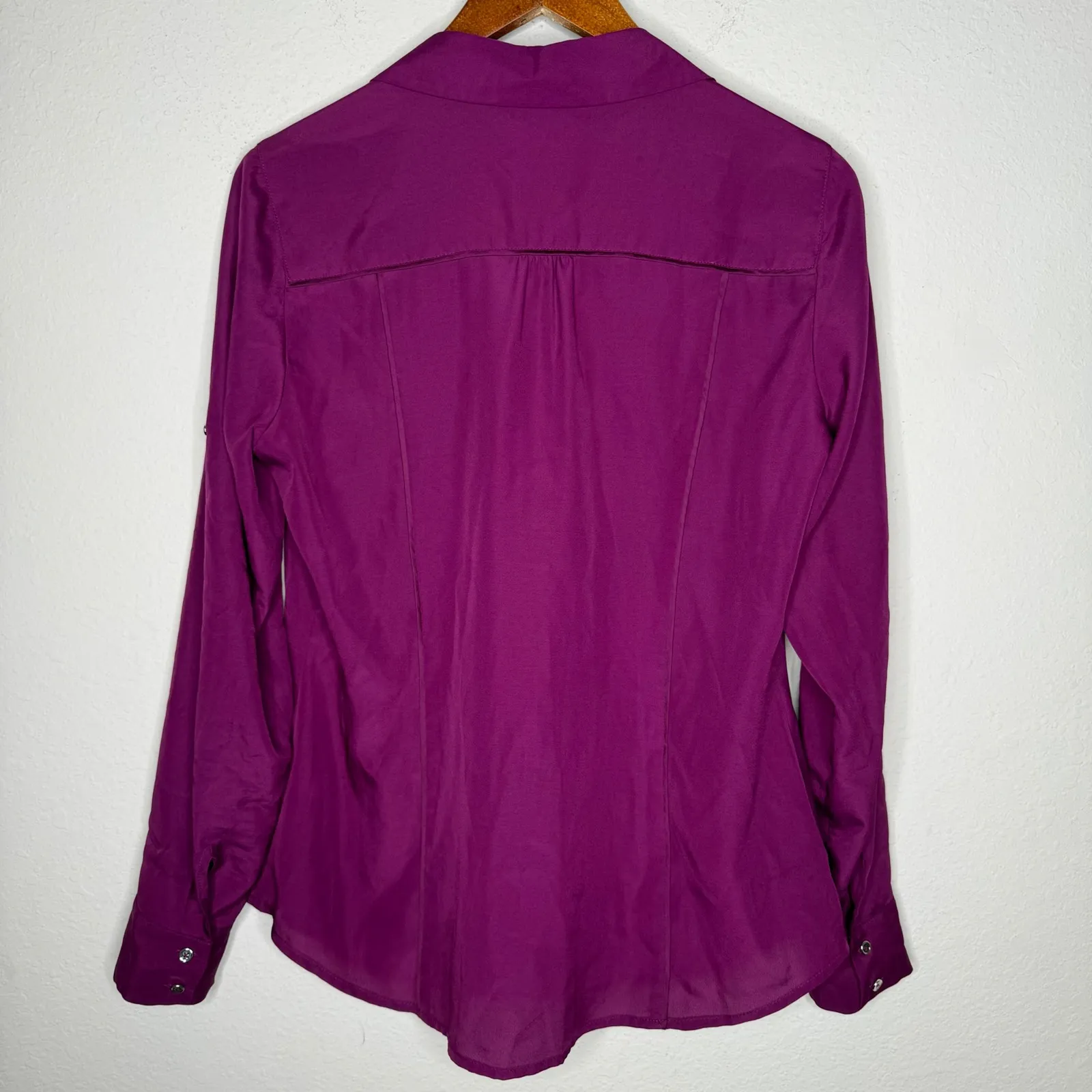 White House Black Market Purple Long Sleeve Button Down tab sleeve Size‎ 10 - Image 2