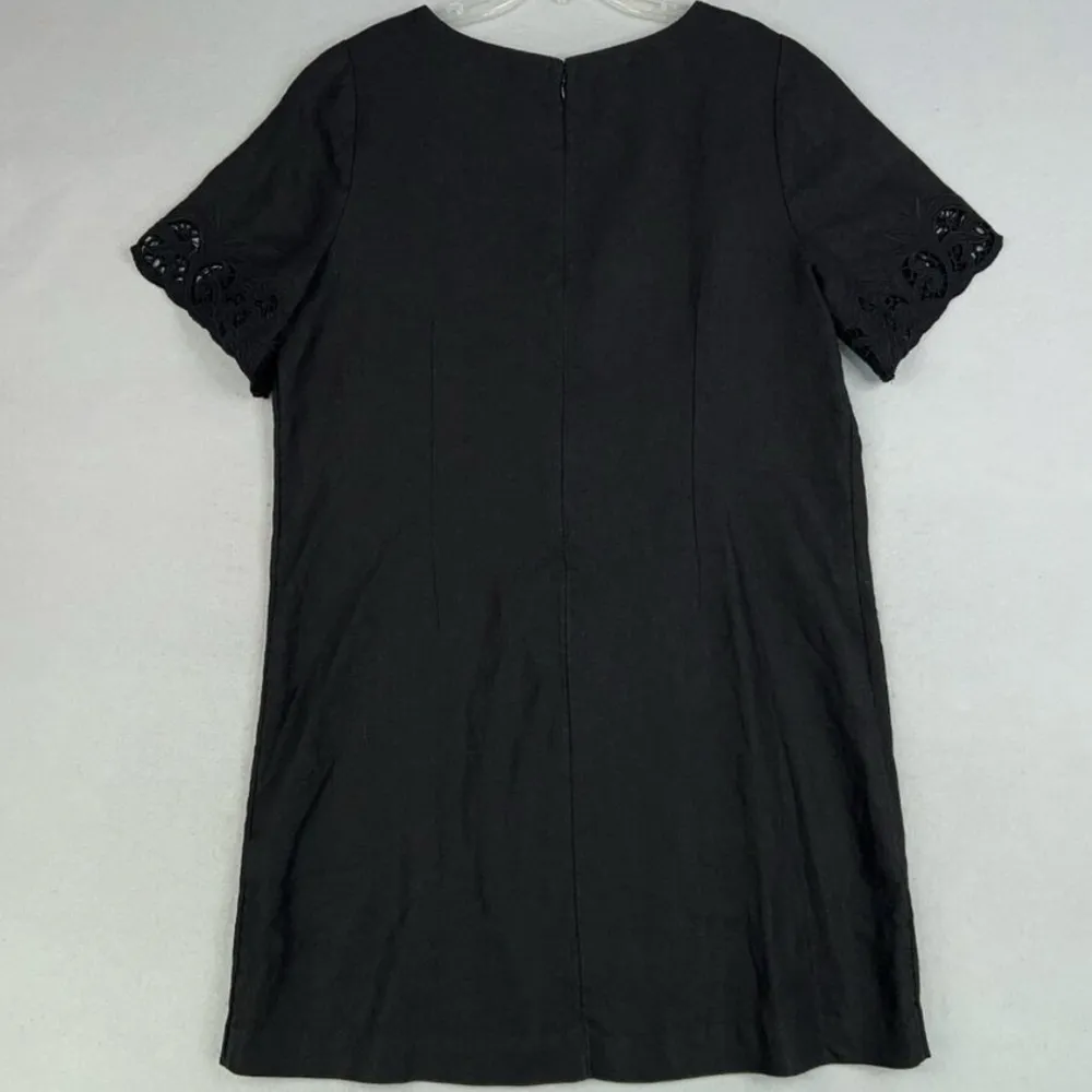 Chico’s Women’s Black Linen Shift Dress Cut Out Sleeve Classic Eyelet Embroidery - Image 3