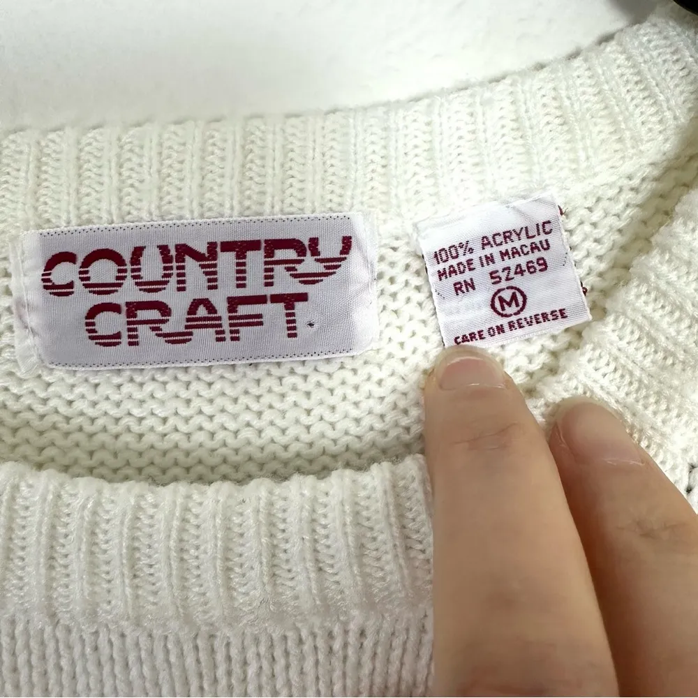 VINTAGE Country Craft Star Sweater Size M White Size M - Image 3