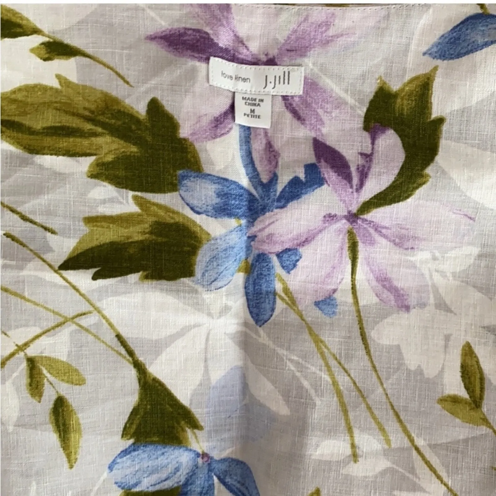 J. Jill Love Linen Dress MP Medium Petite Classic Dress Floral Boho PM Resort Gray Size undefined - Image 3