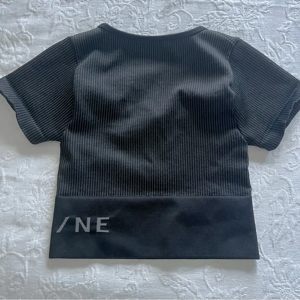 offline by aerie black short sleeve scoop neck ribbed crop top - Image 3