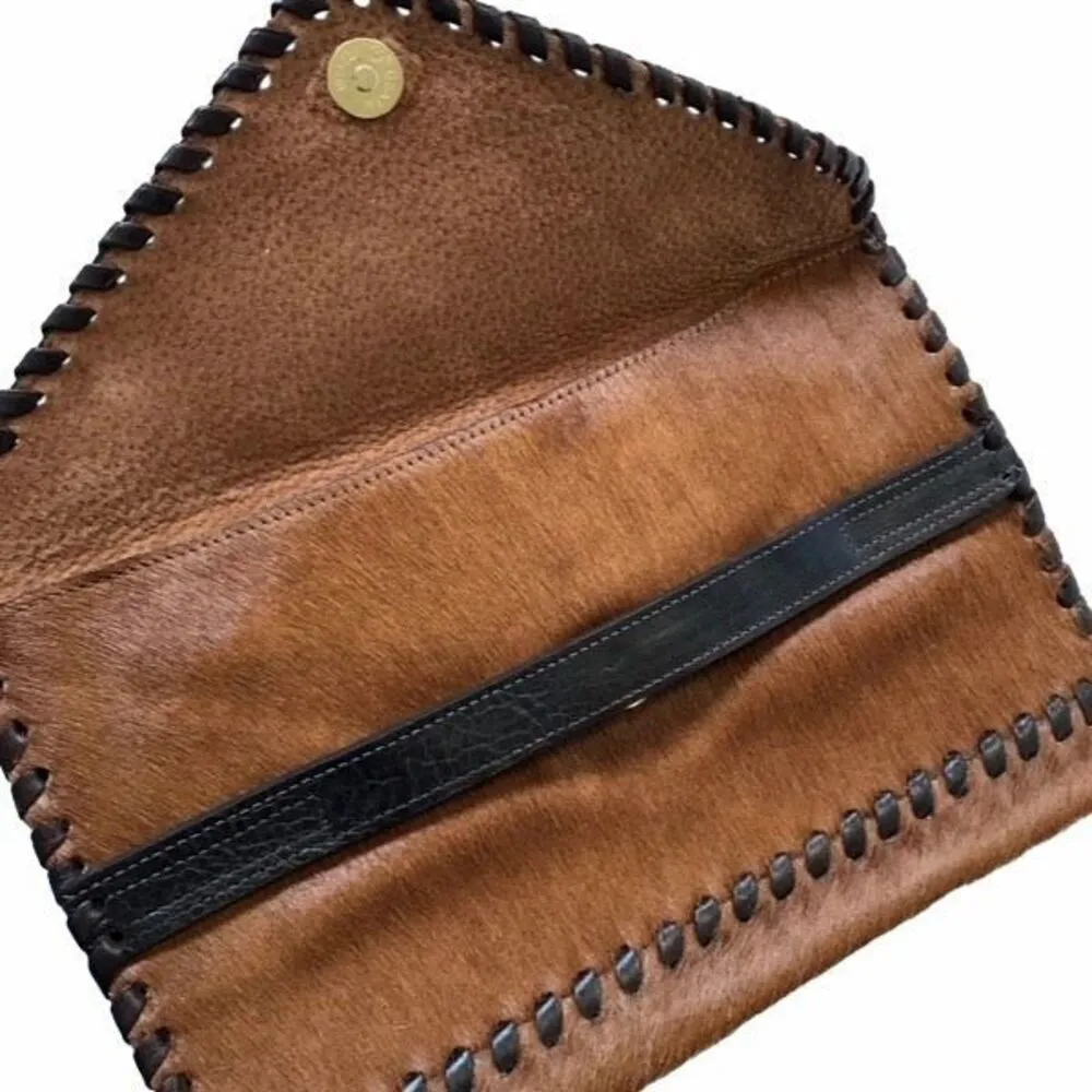 Laggo Womens Pony Hair Leather Fold Over Envelop Clutch Wallet Brown One Size - Image 4