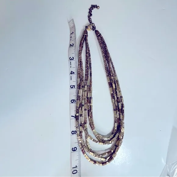 Chico’s Multi-Strand‎ Hammered Brass Bead Bib Necklace - Image 5