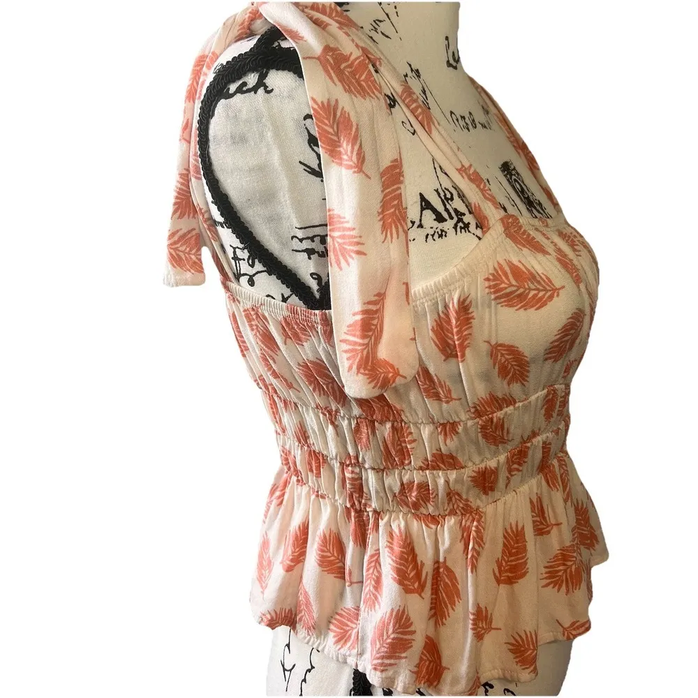 Lazy Sundays Anthropologie Feathers ‎ Pink Cream Adjustable Straps Smock Top S - Image 6