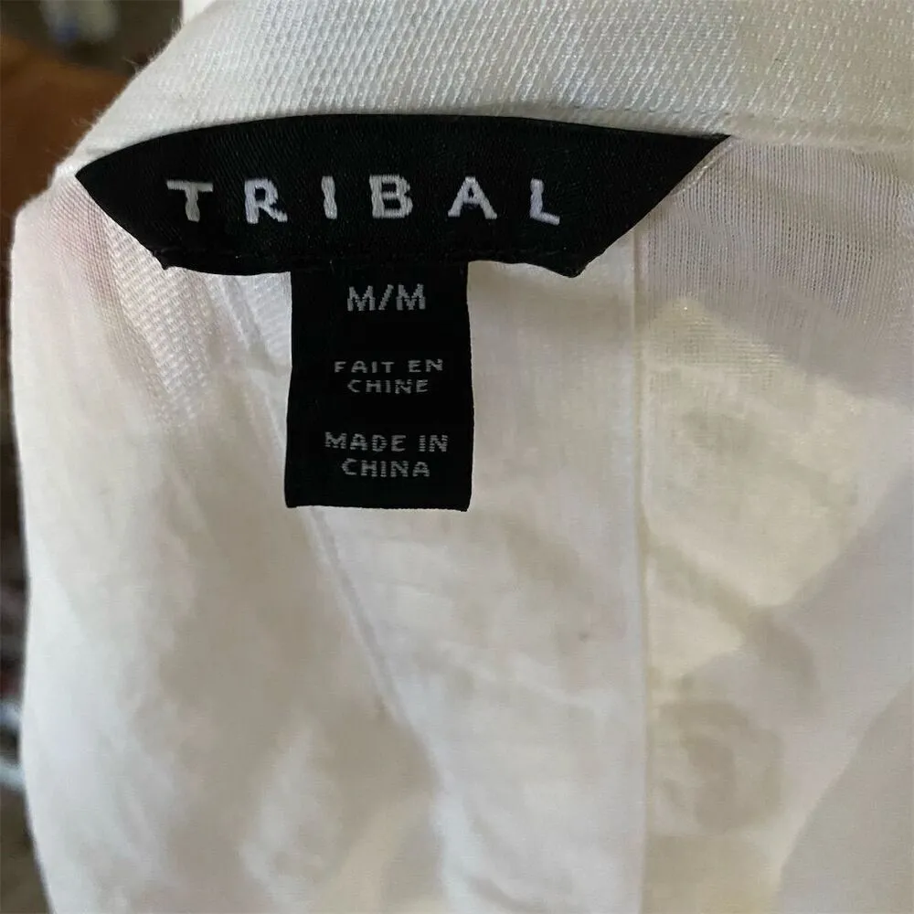Tribal Women's M White Striped Button-Up Shirt Short Sleeve - Image 4