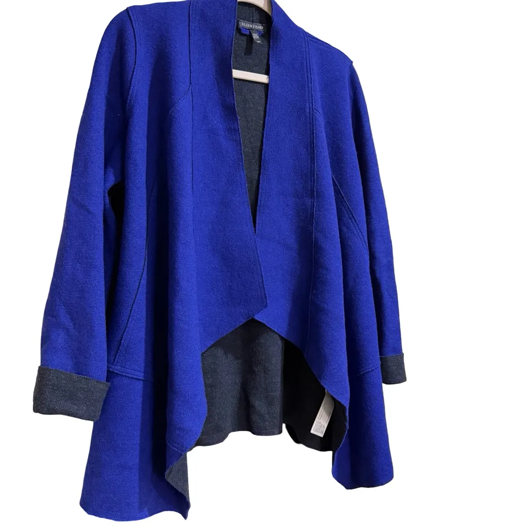 💙 Eileen Fisher Merino Wool Open-Front Cardigan Blue & Gray Women’s Smal - Image 4