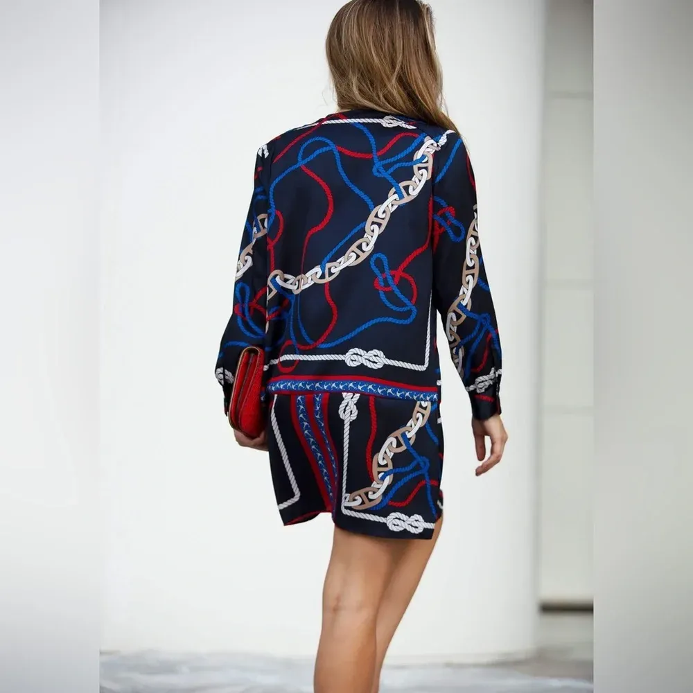 Zara Nautical Coastal Knot Print Chains Dress Jacket Long Sleeve Size XS - Image 4