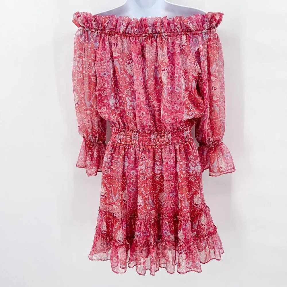 MISA Los Angeles Danae Dress Washed Rose Lilac Floral Off The Shoulder Mini - Image 4