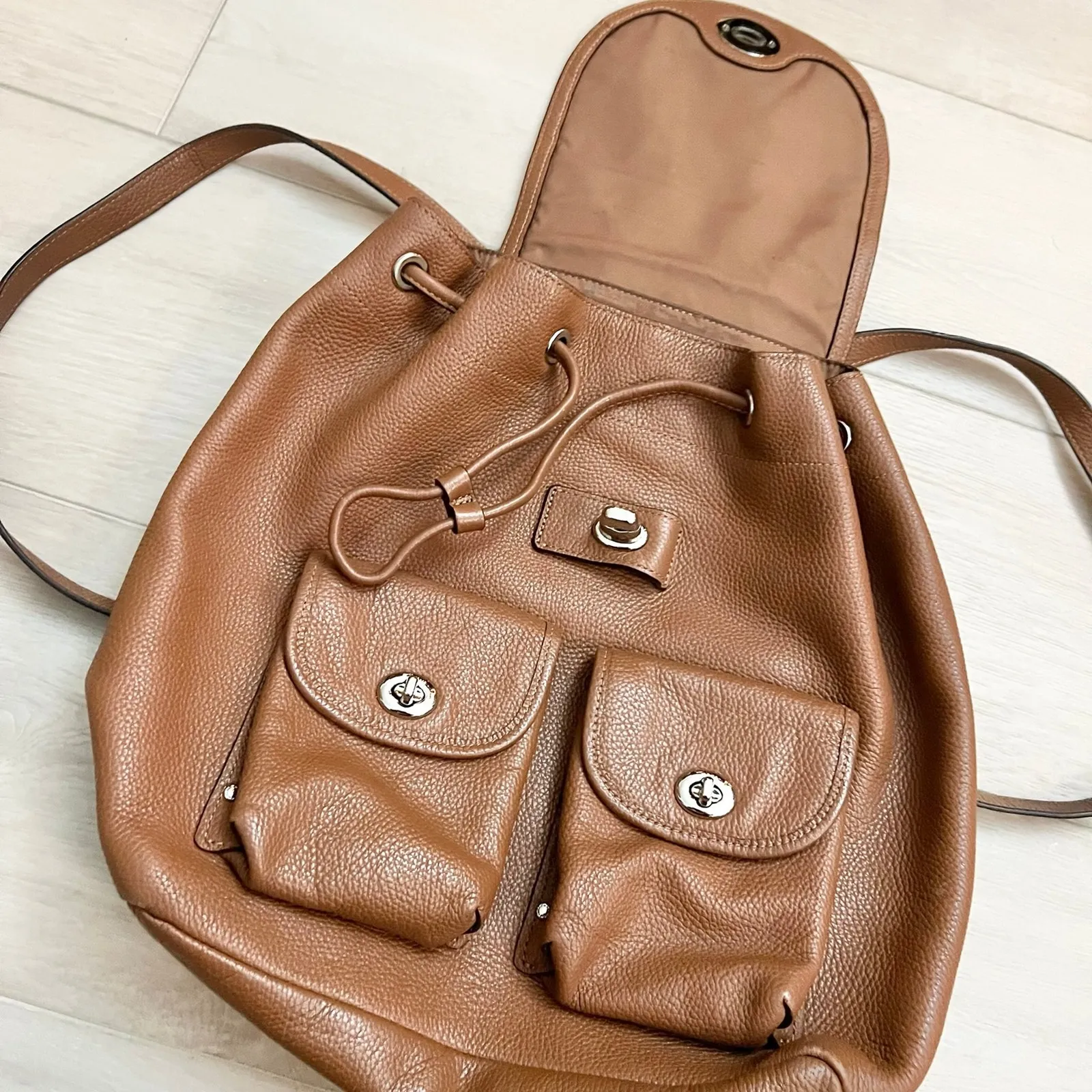 Coach Turnlock Rucksack | Pebble Leather Silver Hardware Tuck Sack Backpack - Image 3