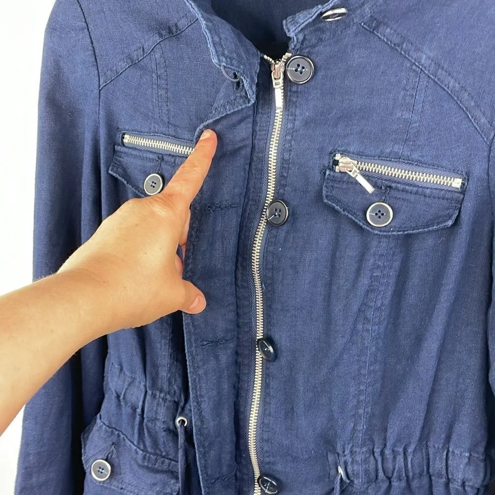 INC Utility Linen Jacket Women’s Navy Size Petite Medium Blue - Image 5