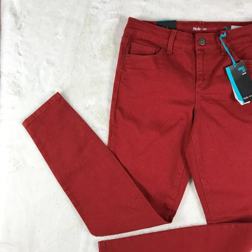 STYLE & CO Women's Slit Knee Red Skinny Jeans NWT Size 4 - Image 9