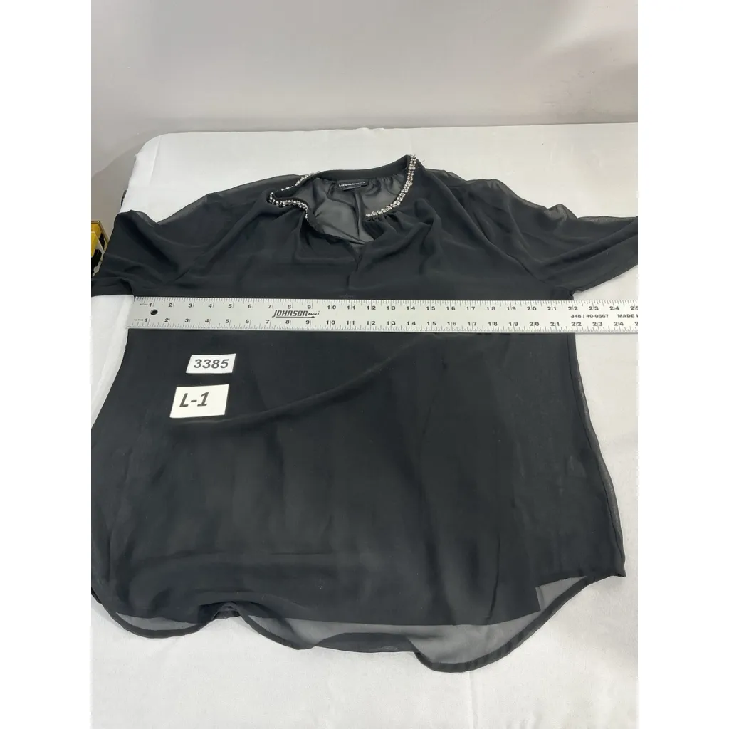 Womans Liz Claiborne Career L Black 2 Piece Blouse Sheer Studs - Image 6